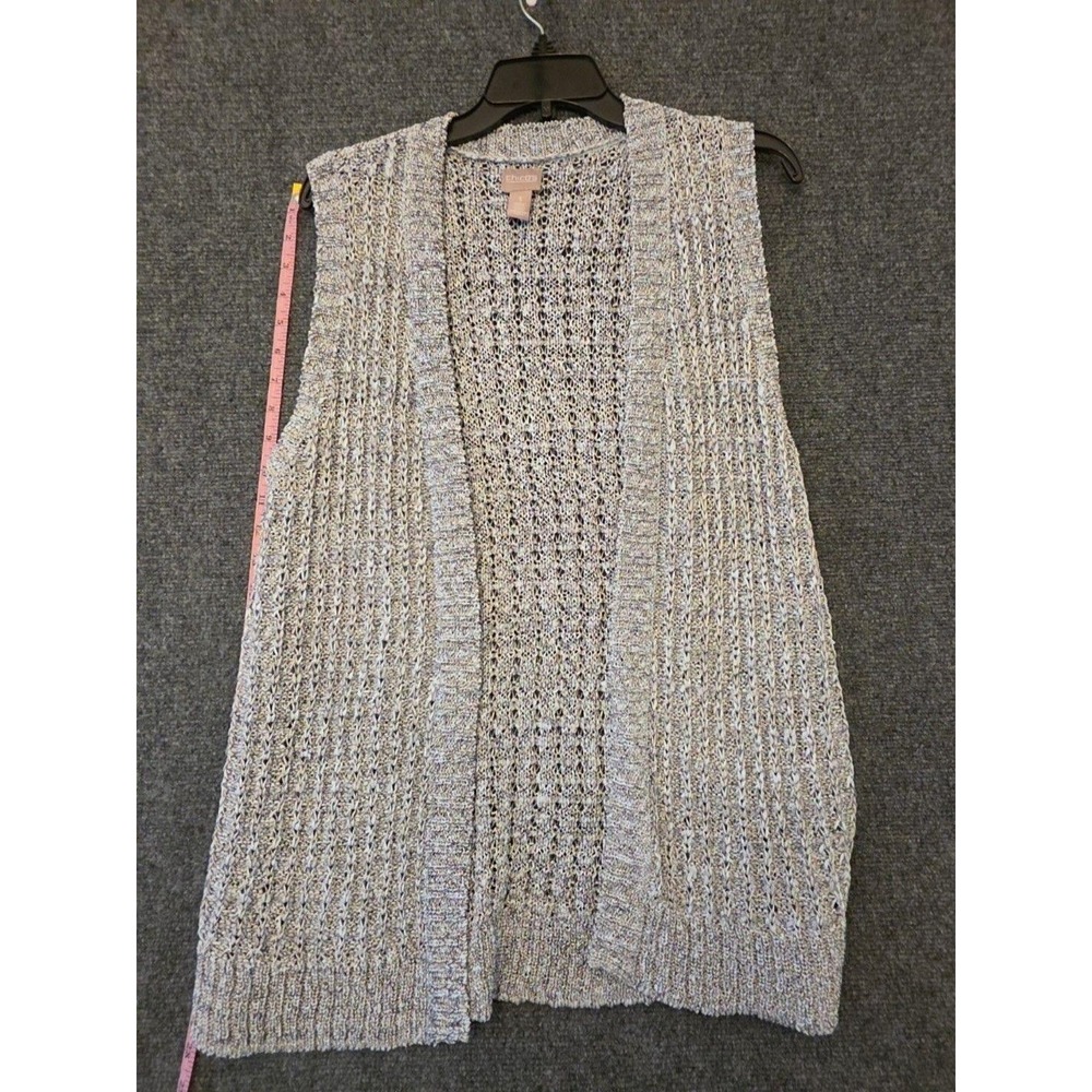 Chicos Vest Womens 1 Gray Open Knit Sleeveless Longline Lightweight Sweater
